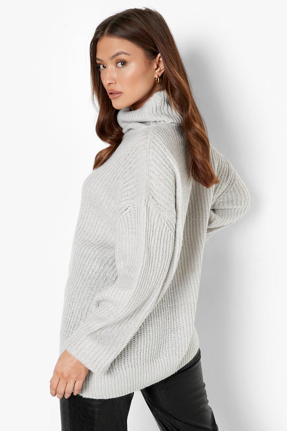 Grey oversized outlet roll neck jumper